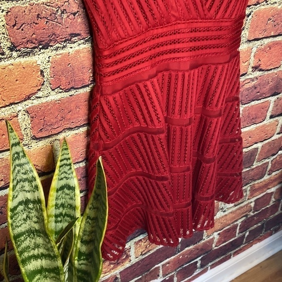 She + Sky Red Fit & Flare Skater Laser Cut Dress Size M - Picture 5 of 13